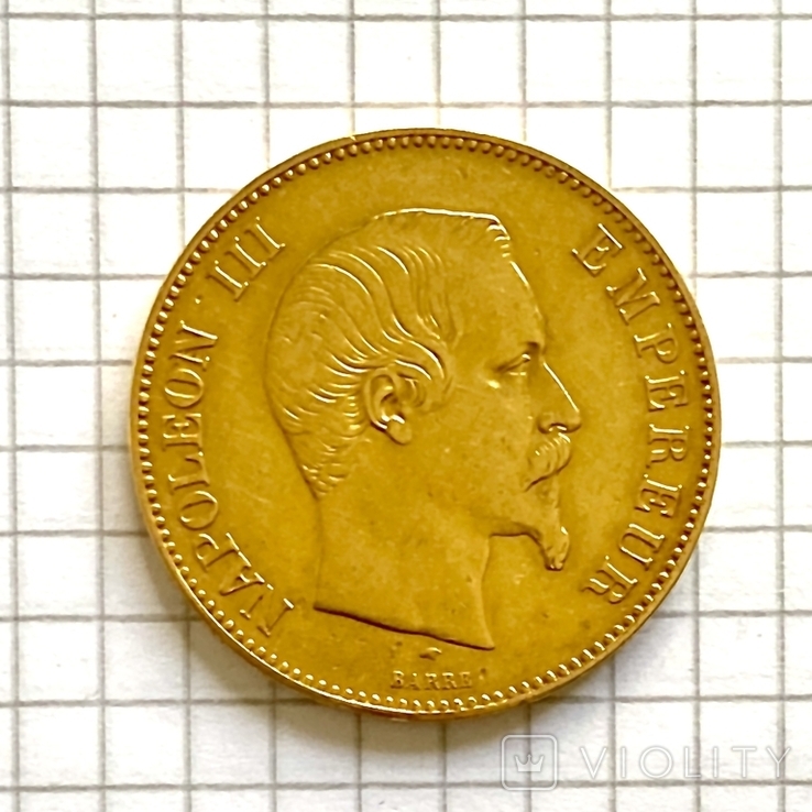 100 франков. 1855. Наполеон III. Франция (золото 900, вес 32,15 г), фото №4