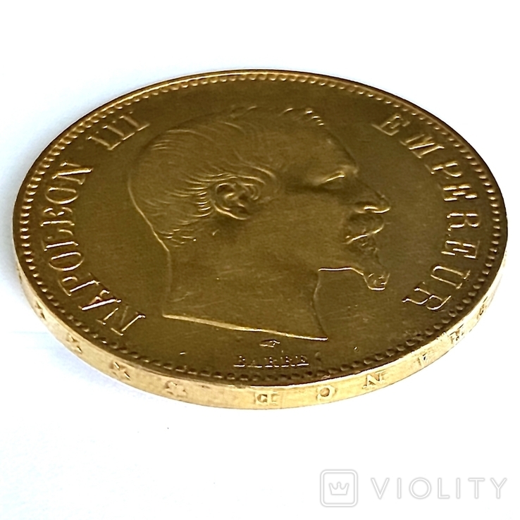 100 франков. 1855. Наполеон III. Франция (золото 900, вес 32,15 г), фото №6