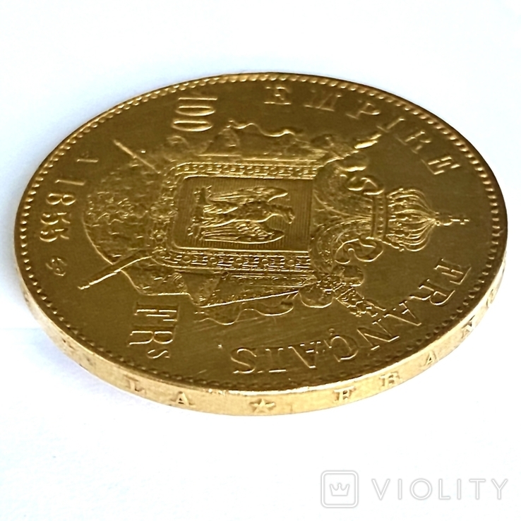 100 франков. 1855. Наполеон III. Франция (золото 900, вес 32,15 г), фото №8