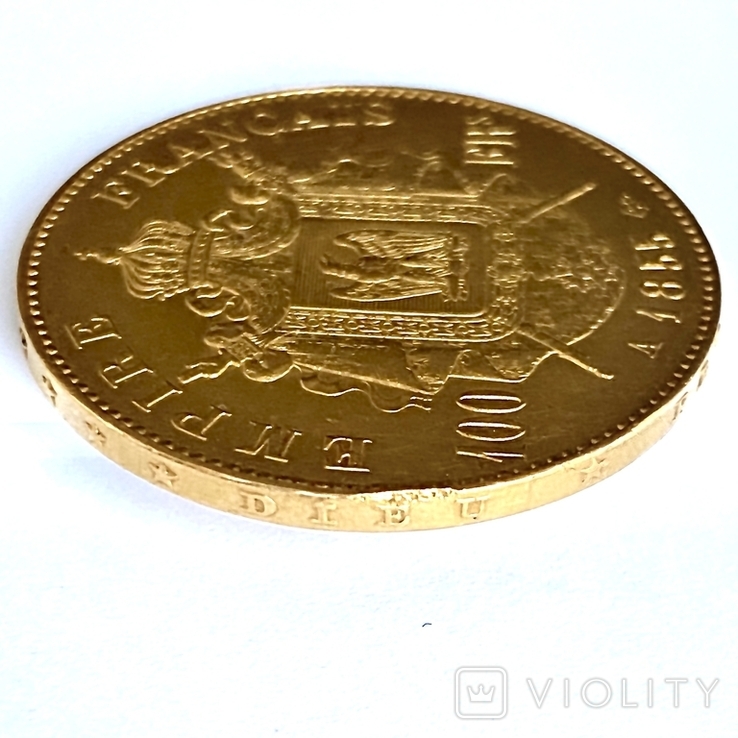 100 франков. 1855. Наполеон III. Франция (золото 900, вес 32,15 г), фото №9