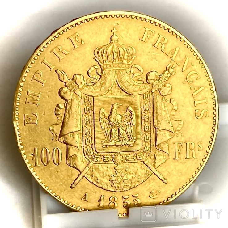 100 франков. 1855. Наполеон III. Франция (золото 900, вес 32,15 г), фото №11