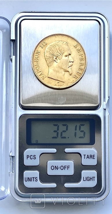 100 франков. 1855. Наполеон III. Франция (золото 900, вес 32,15 г), фото №13