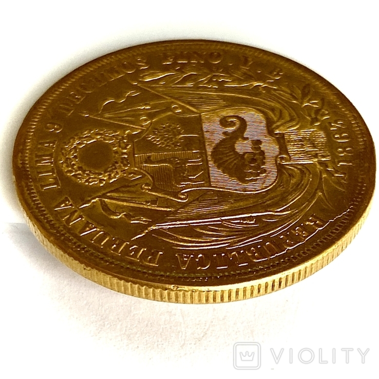 20 соль. 1863. Перу (золото 900, вес 32,15 г), фото №9