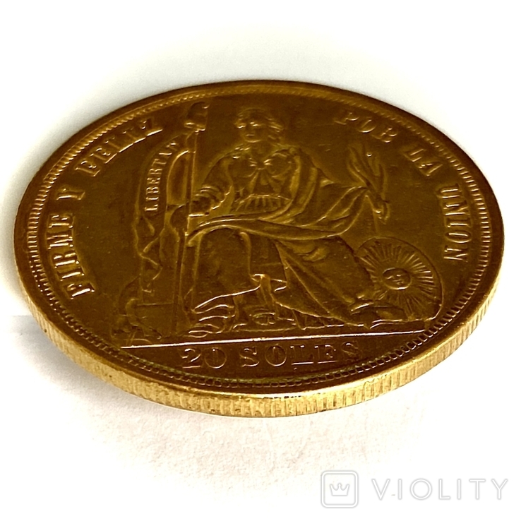 20 соль. 1863. Перу (золото 900, вес 32,15 г), numer zdjęcia 10