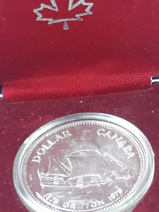 1 доллар, Канада, 1979 год, 300 лет кораблю "Грифон", серебро, фирменный футляр, numer zdjęcia 3