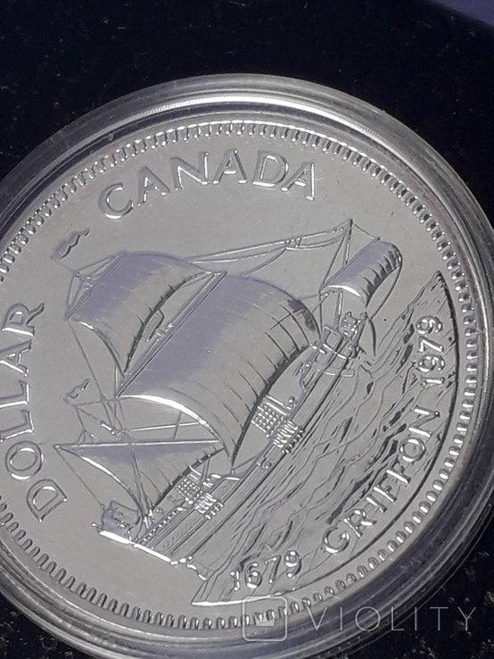 1 доллар, Канада, 1979 год, 300 лет кораблю "Грифон", серебро, фирменный футляр, фото №9