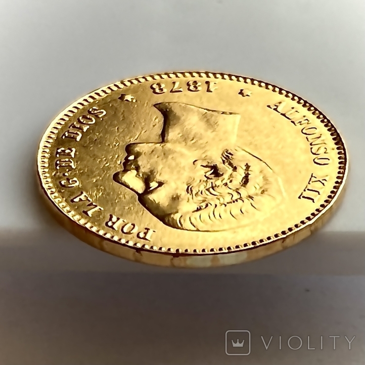 25 песет. 1878. Альфонсо XII. Испания (золото 900, вес 8,06 г), фото №11