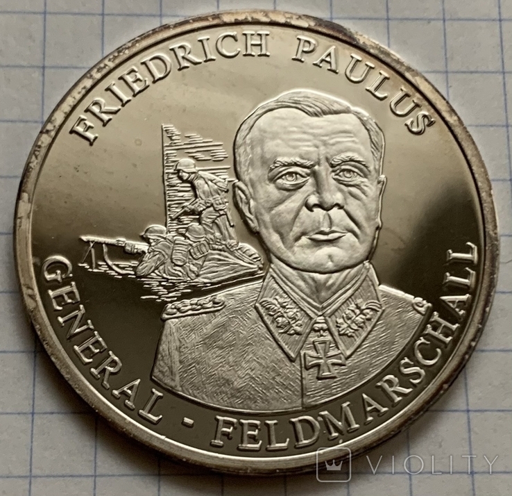 Серебрянная монета посвященная генерал-фельдмаршалу Паулюсу, серебро 999, вес 19,7 грамм, фото №2