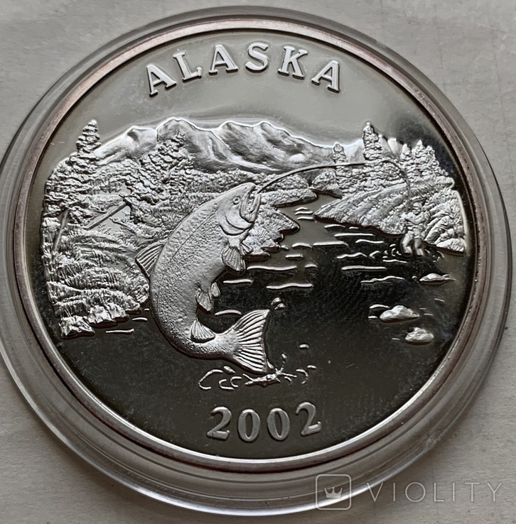 Монеты США, 2 шт. ALASKA серебро, по 1 унции, 999, 2002 год, фото №4