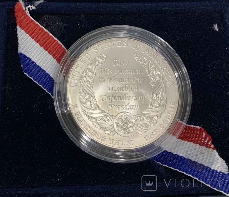 Серебряный доллар, вес 27 грамм, серебро 900, Anc, посвященный памяти ветеранов Вьетнама, фото №3