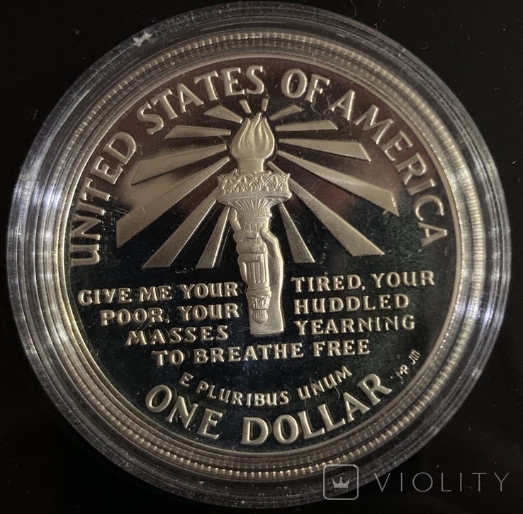Монета 1 доллар 1986 S США, 100 лет Статуе Свободы, серебро, вес 26,7 грамм, фото №3