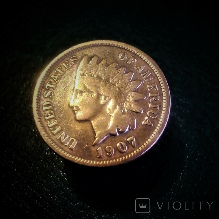 1 цент 1907 года,США."Indian Head Cent", фото №2