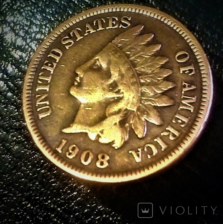 1 цент 1908 года,США."Indian Head Cent"