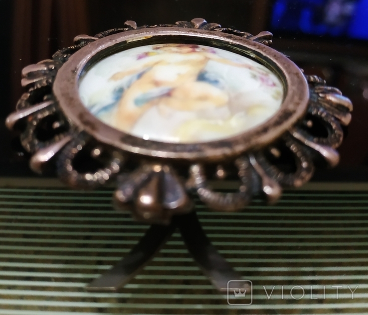 Пано декоративная тарелочка в серебряной рамке 800проба, Лимож Limoges Франция, фото №11
