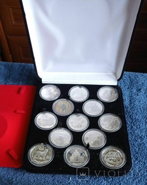 1995 г - набор из 13 монет по 3 рубля пруф в коробке,серебро,все унция, фото №3