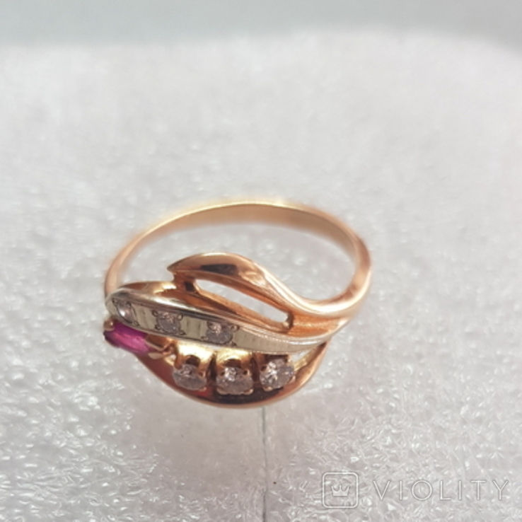 Кольцо с бриллиантами и рубином, фото №6