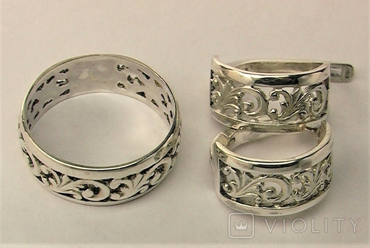 Набор серьги кольцо перстень серебро 925 проба 7.30 грамма 17,5 размер, фото №3