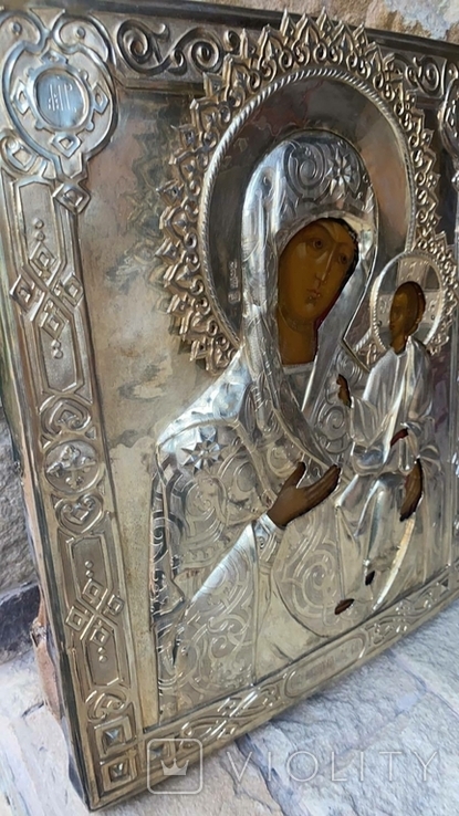 Икона Божьей матери Иверская В серебряном окладе,84 проба 1863 год, фото №8