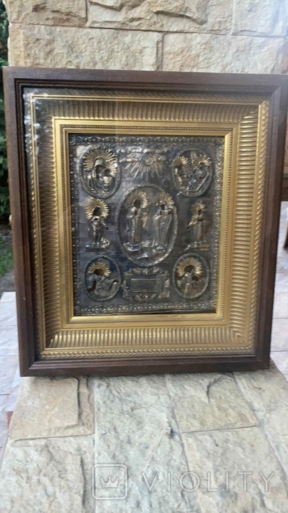 Икона с избранными святыми в серебряном кованном окладе 1836г с дарственной надписью, фото №10