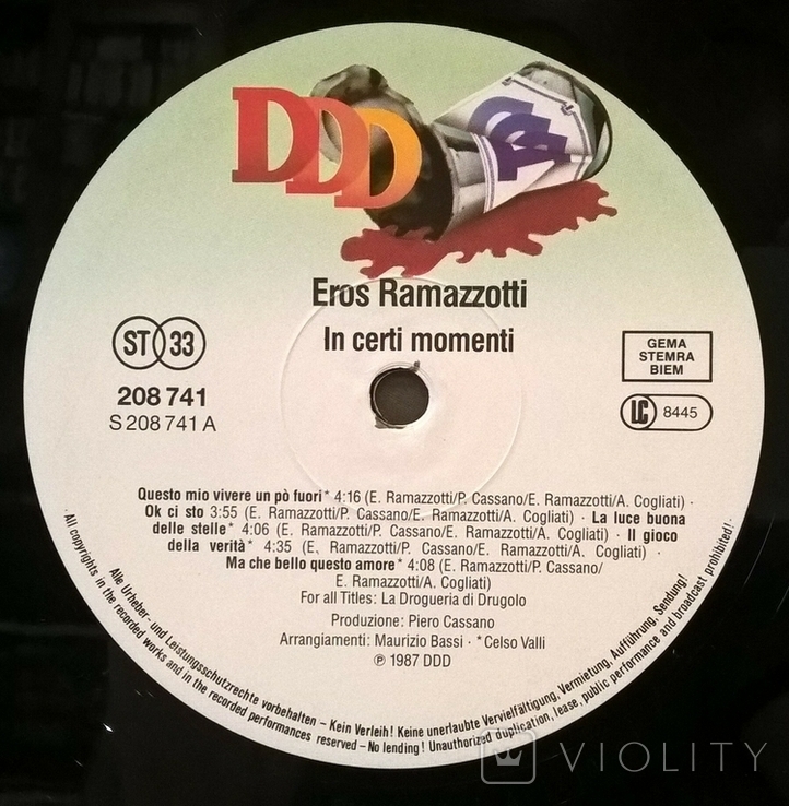 Eros Ramazzotti - In Certi Momenti - 1987. (LP). 12. Vinyl. Пластинка. Germany. Оригинал., фото №7
