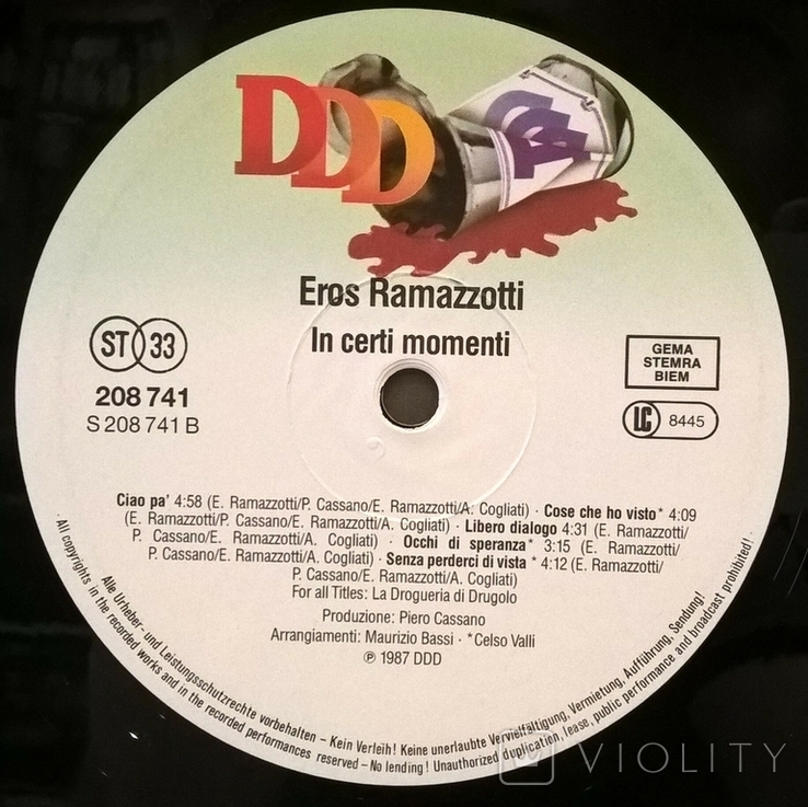Eros Ramazzotti - In Certi Momenti - 1987. (LP). 12. Vinyl. Пластинка. Germany. Оригинал., фото №8