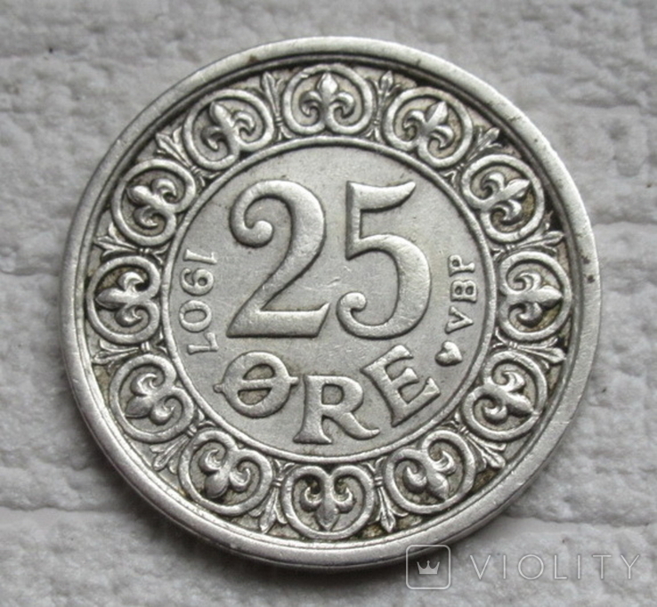 25 эре 1907 г. Дания, серебро