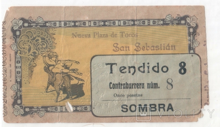Билет на испанскую корриду 1912 год