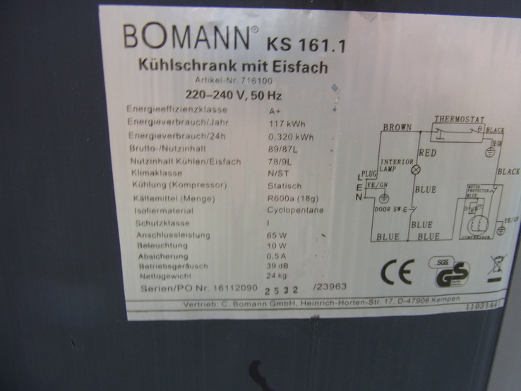 Холодильник BOMAN 85см №-6 з Німеччини, фото №12