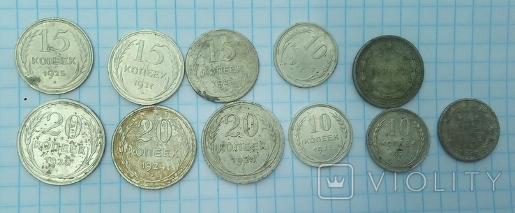 10,15,20 копеек РСФСР 20-ых годов 10 монет + бонус.