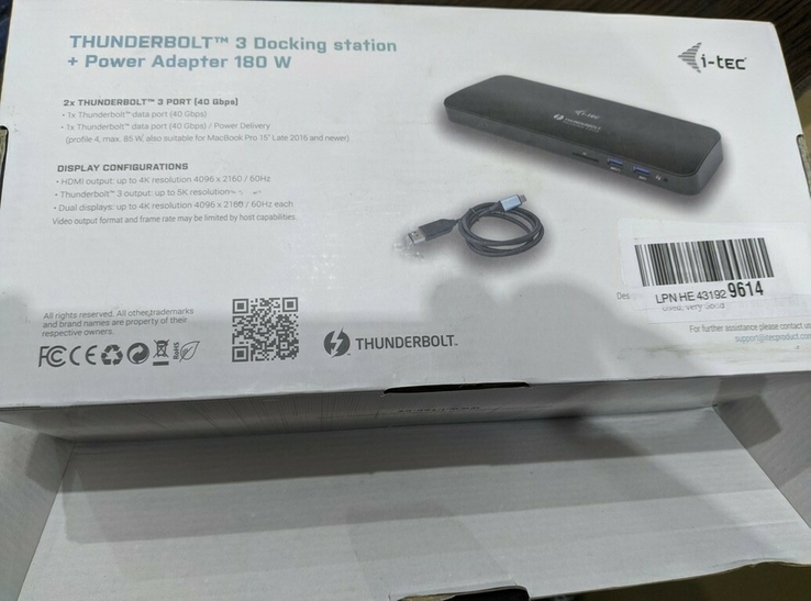 Докстанція i-tec thunderbolt 3 docking station + power adapter 180 w, photo number 10