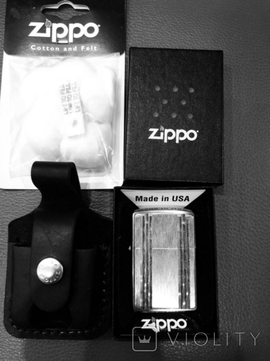 Набор Зажигалка Zippo 24994 DIAMOND STRIPES ,родной чехол,ватки., фото №2