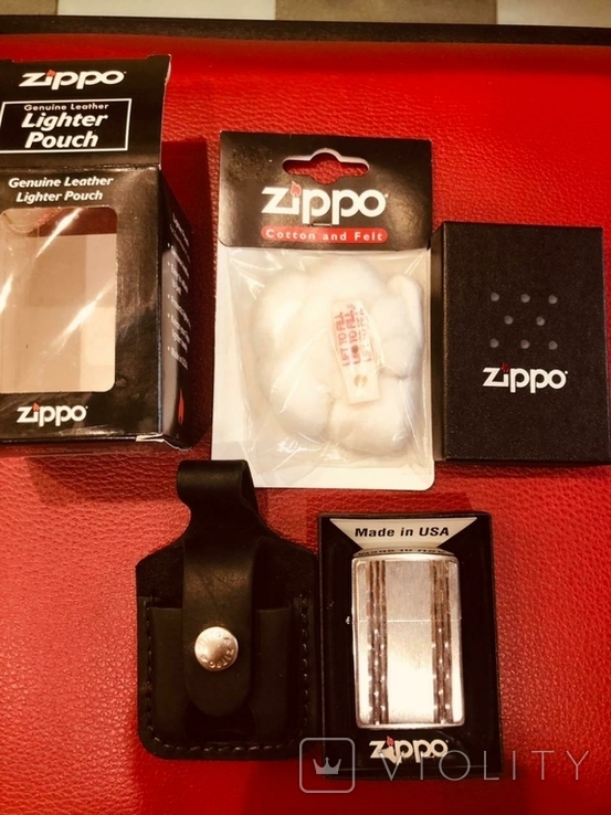 Набор Зажигалка Zippo 24994 DIAMOND STRIPES ,родной чехол,ватки., фото №3