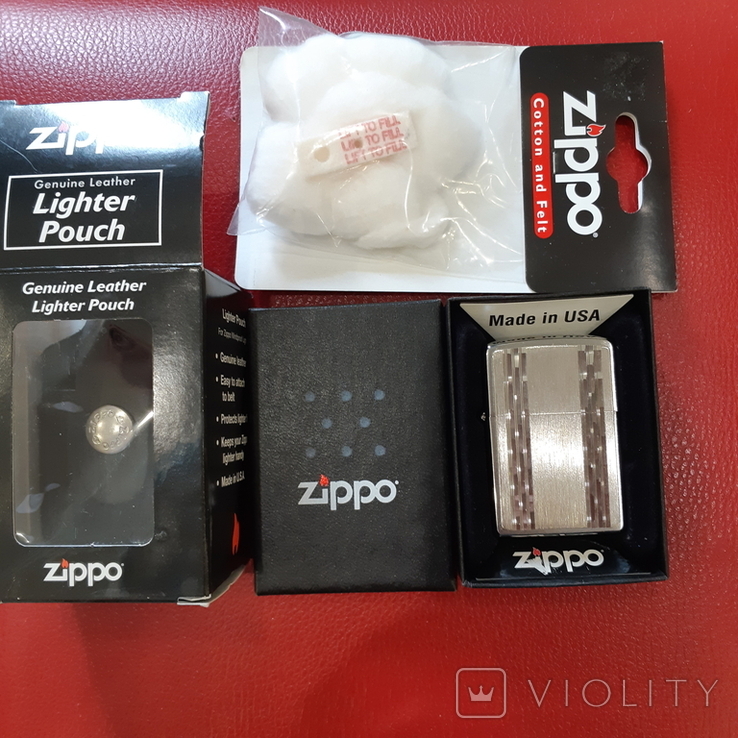 Набор Зажигалка Zippo 24994 DIAMOND STRIPES ,родной чехол,ватки., фото №5