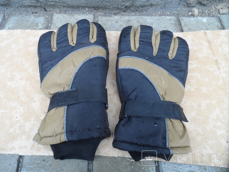 Перчатки зимние черно-бежевые, фото №3