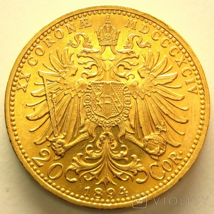 Австро-Венгрия 20 крон 1894 г., фото №3