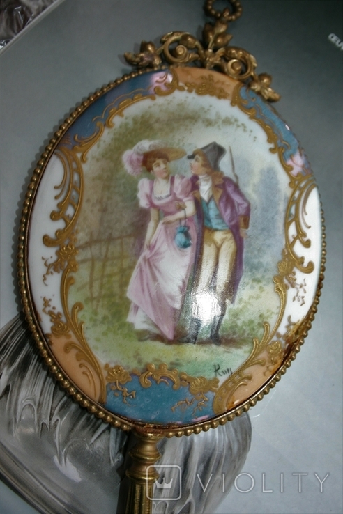 Зеркало старинное бронза фарфор франция 19 век, фото №2