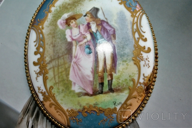 Зеркало старинное бронза фарфор франция 19 век, фото №3