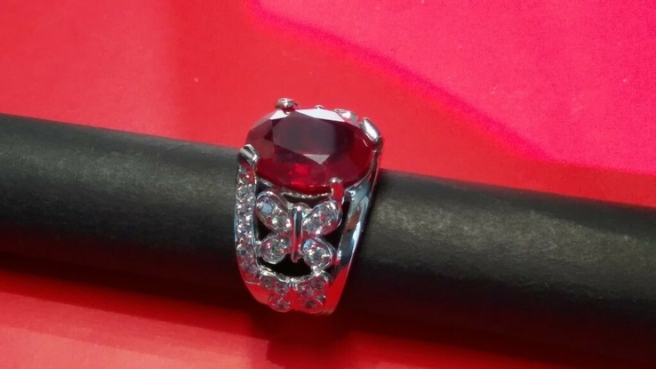 Кольцо серебряное 925 натуральный рубин, белый сапфир., фото №7