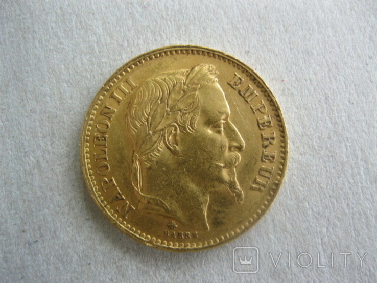20 франков 1868 А Наполеон III Франция, фото №2