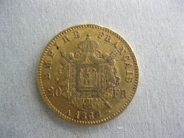 20 франков 1868 А Наполеон III Франция, фото №3