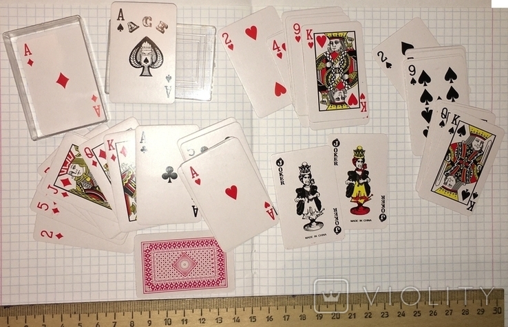 Мініатюрні гральні карти в пластиковому контейнері / невелика кількість гральних карт, 54 шт, фото №2