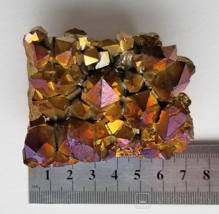 Друза кристаллов кварца с напылением титаном и висмутом, 242 г, фото №3