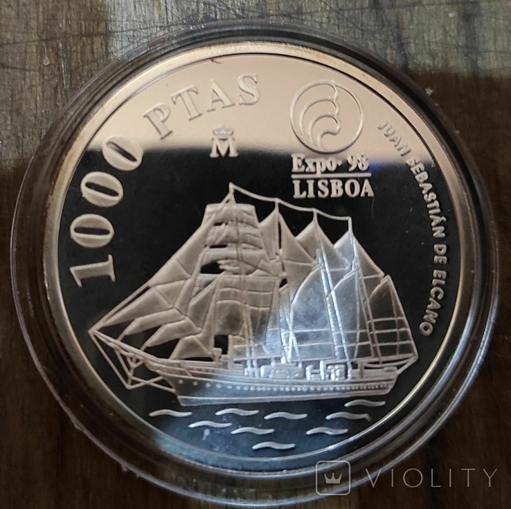 Испания 1000 песет 1998 г. серебро. Корабль, фото №2