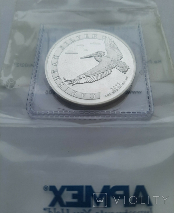 Новинка. Пеликан 1 доллар 2021 Серебро 1oz 999 "Птицы Барбадоса" Apmex, фото №5