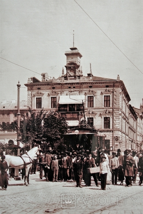 Старе фото в рамці 83х63 см.Вулична сцена.Львів1894р.Ф.Рихновський, фото №5