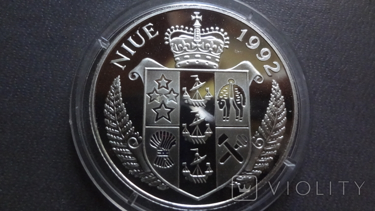 5 долларов 1992 Ниуэ Парусник Баунти серебро (Ж.3.16)~, фото №4