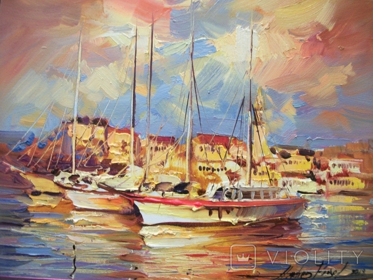 15G11 Картина. Морской пейзаж. "Яхты. Хорватия" Андрей Фиголь, фото №2
