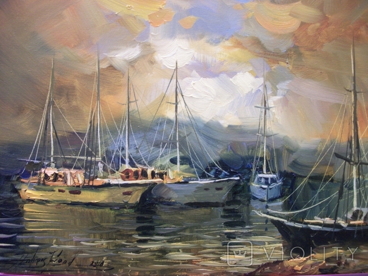 15G18 Картина. Морской пейзаж. Закат в Хорватии. А. Фиголь, фото №2