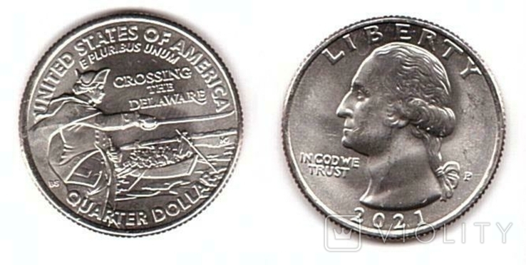 USA США - 1/4 (Quarter) 25 Cents 2021 - P Джордж Вашингтон Переправа через реку Делавэр