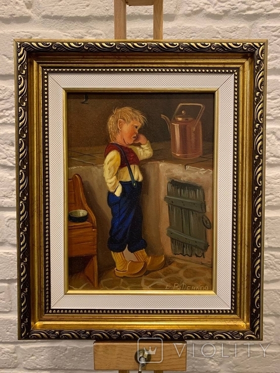 Картина маслом на холсте в раме"Хлопчик" 25-30см